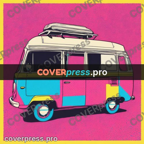Risograph illustration: camper van with a high roof