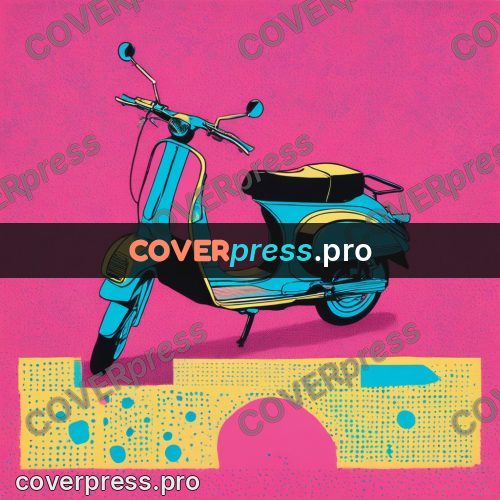 Risograph illustration: scooter on a bright ground