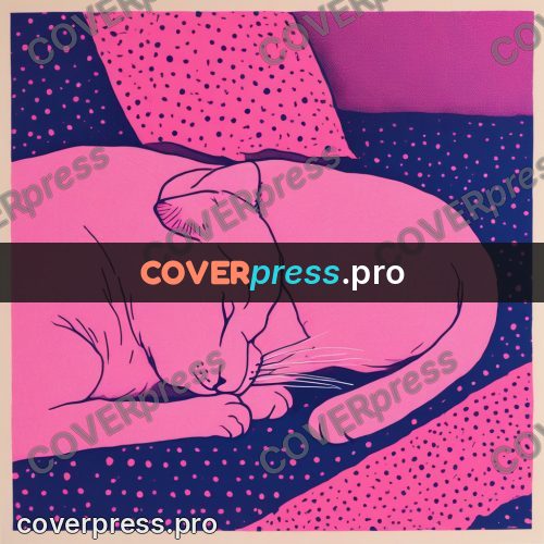 Risograph illustration: cat sleeping curled up