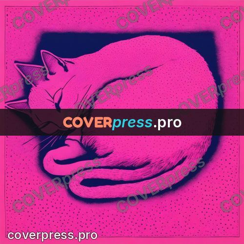 Risograph illustration: cat sleeping curled up