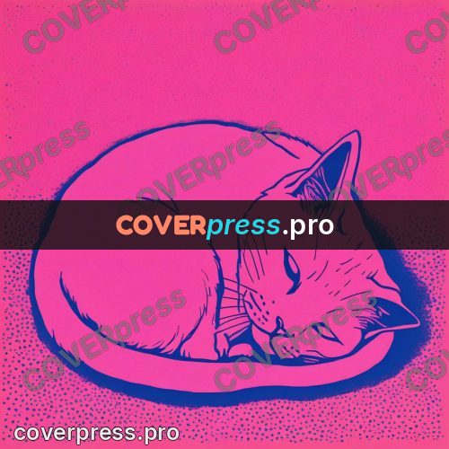 Risograph illustration: cat sleeping curled up