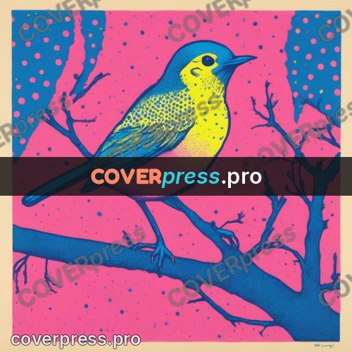 Risograph illustration: bird on a branch