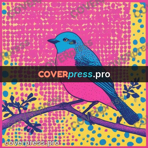 Risograph illustration: bird on a branch