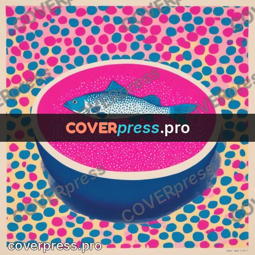 Risograph illustration: fish in a round bowl