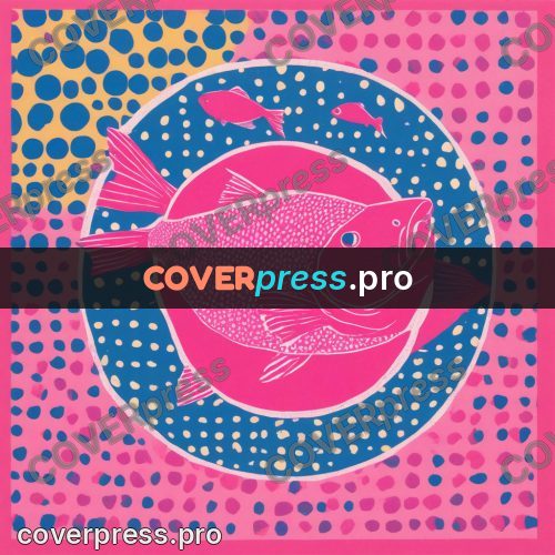 Risograph illustration: fish in a round bowl
