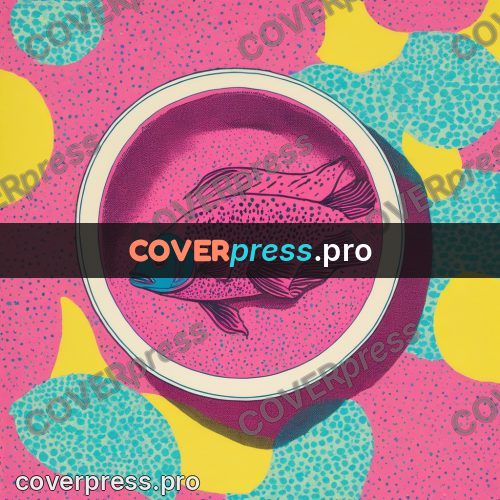 Risograph illustration: fish in a round bowl