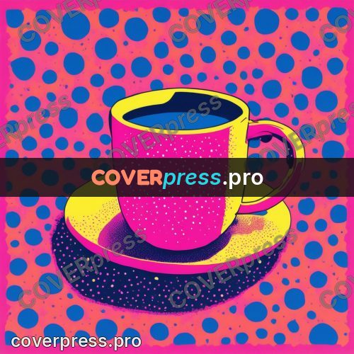 Risograph illustration: mug of coffee on a ground