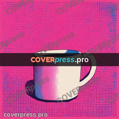 Risograph illustration: mug of coffee on a ground