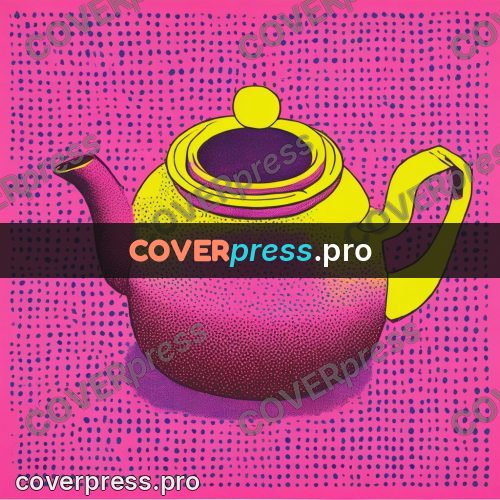 Risograph illustration: round teapot on a dotted ground