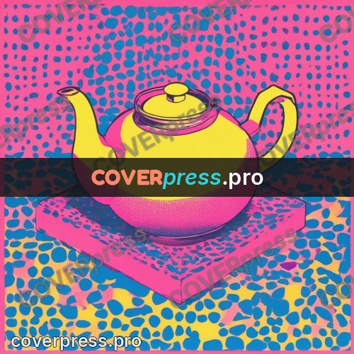 Risograph illustration: round teapot on a dotted ground