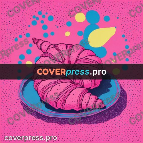 Risograph illustration: croissant on a plate