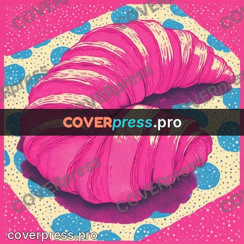 Risograph illustration: croissant on a plate