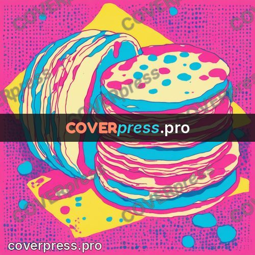 Risograph illustration: stack of pancakes on a plate