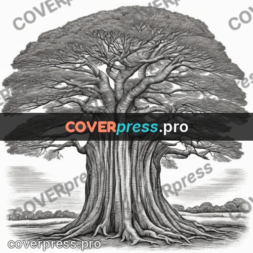 Scratchboard drawing: baobab with a thick trunk