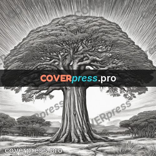 Scratchboard drawing: baobab with a thick trunk