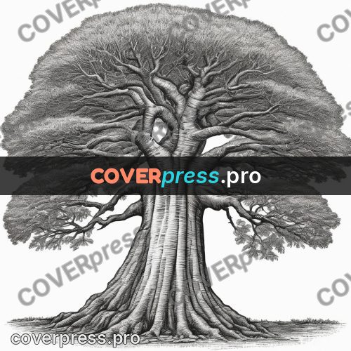 Scratchboard drawing: baobab with a thick trunk