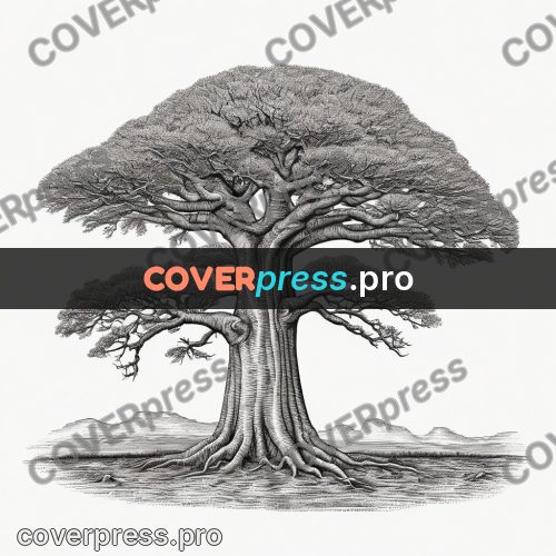 Scratchboard drawing: baobab with a thick trunk