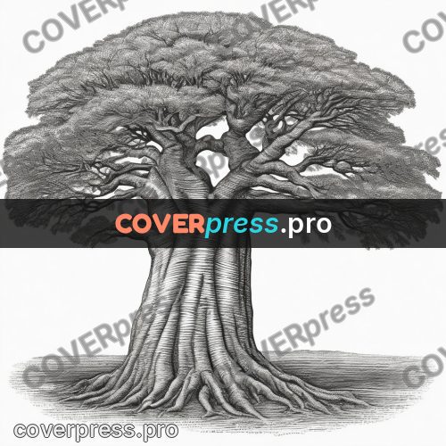 Scratchboard drawing: baobab with a thick trunk