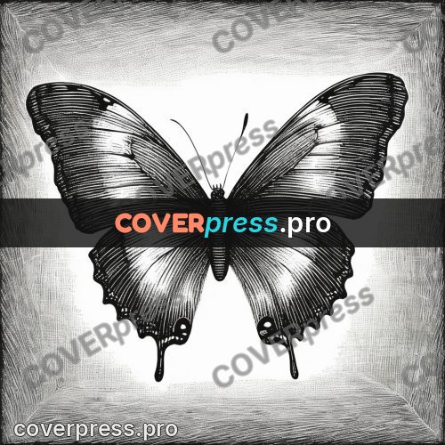 Scratchboard drawing: butterfly with open wings