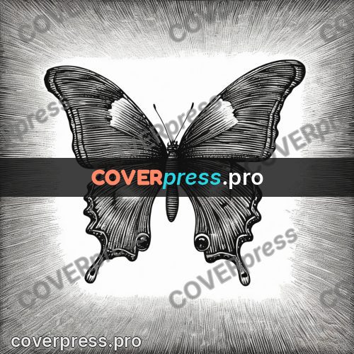 Scratchboard drawing: butterfly with open wings