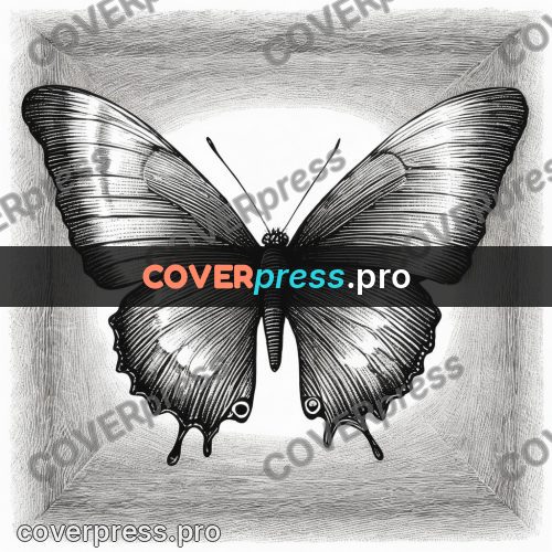 Scratchboard drawing: butterfly with open wings