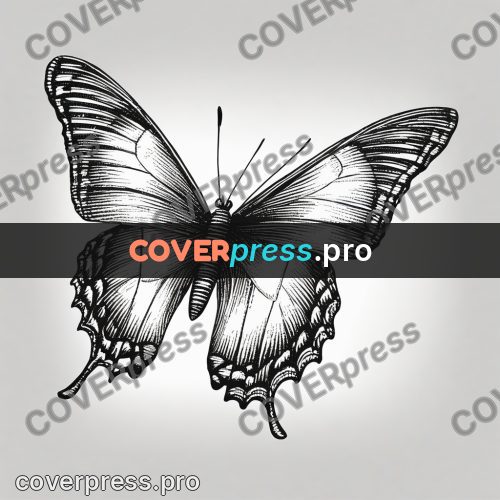 Scratchboard drawing: butterfly with open wings