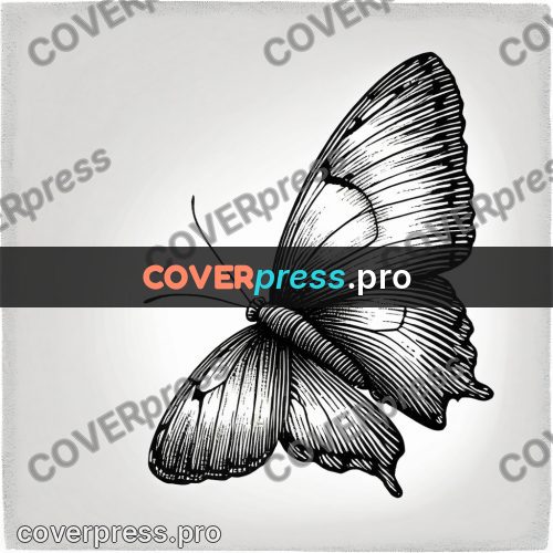 Scratchboard drawing: butterfly with open wings