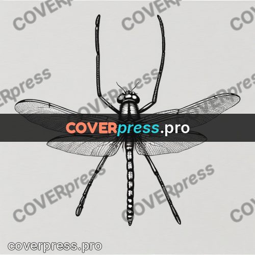 Scratchboard drawing: dragonfly with clear wings