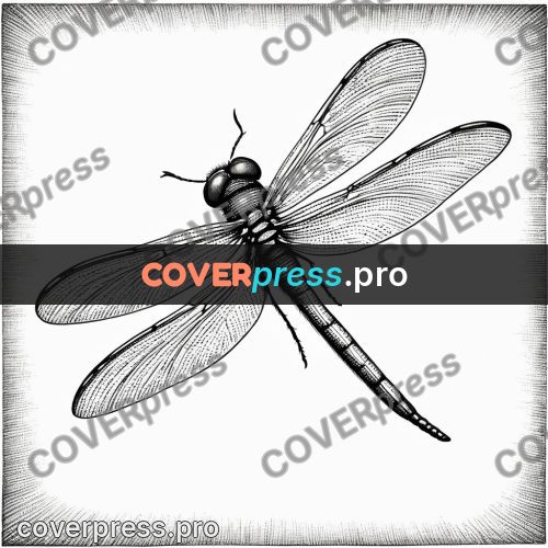 Scratchboard drawing: dragonfly with clear wings