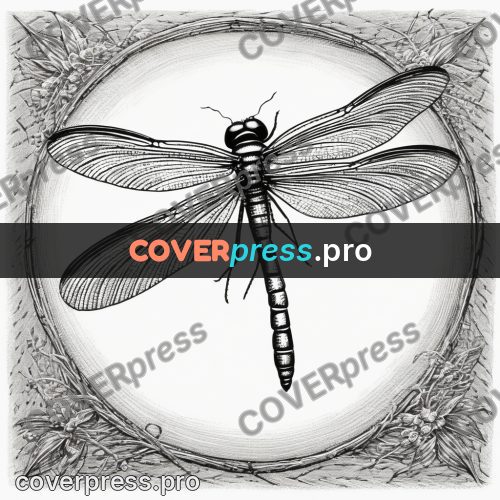 Scratchboard drawing: dragonfly with clear wings