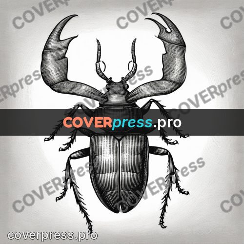 Scratchboard drawing: beetle with large jaws