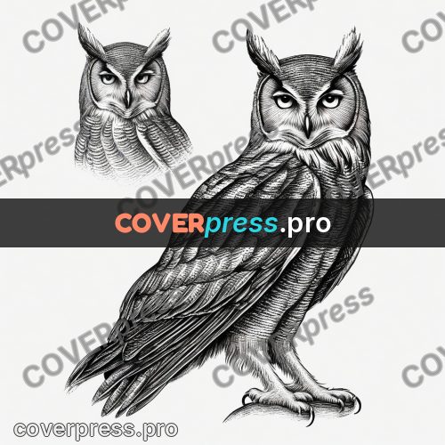 Scratchboard drawing: owl sitting on a branch