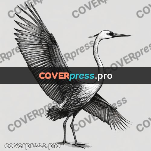 Scratchboard drawing: heron standing on long legs