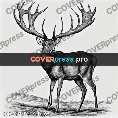 Scratchboard drawing: deer with wide antlers