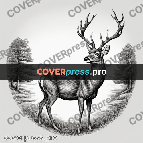 Scratchboard drawing: deer with wide antlers