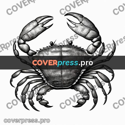 Scratchboard drawing: crab with raised claws