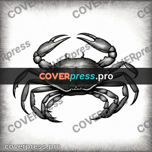 Scratchboard drawing: crab with raised claws