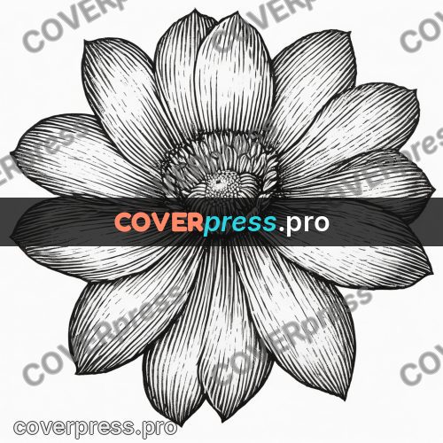 Scratchboard drawing: open flower with petals