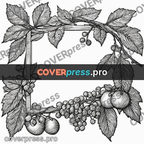 Scratchboard drawing: branch with leaves and berries