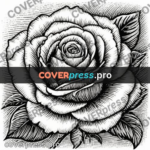 Scratchboard drawing: rose with open petals