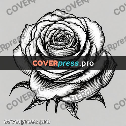 Scratchboard drawing: rose with open petals