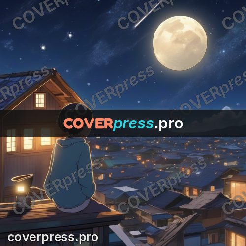 Shinkai style anime landscape: figure on a wooden balcony