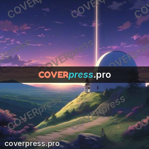 Shinkai style anime landscape: observatory dome on a hill