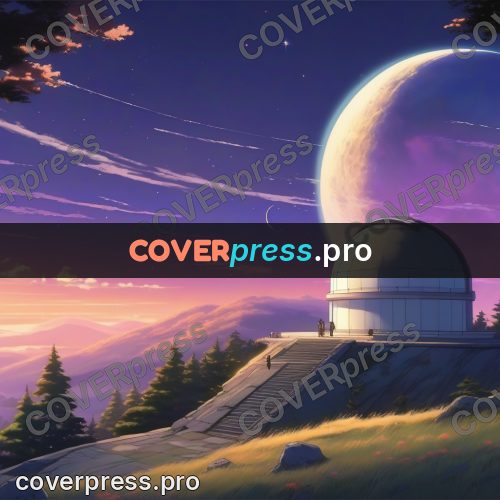 Shinkai style anime landscape: observatory dome on a hill