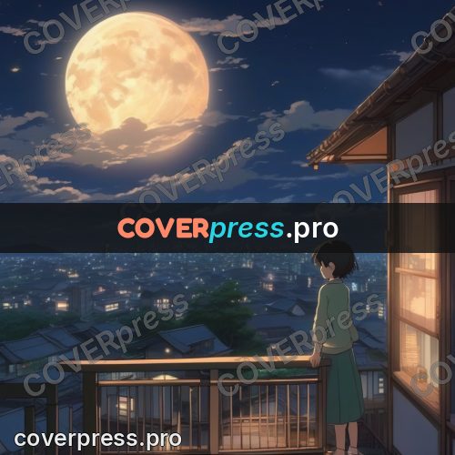 Shinkai style anime landscape: figure under the moon