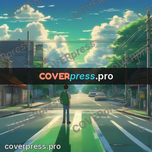 Shinkai style anime landscape: figure at a crossing under clouds
