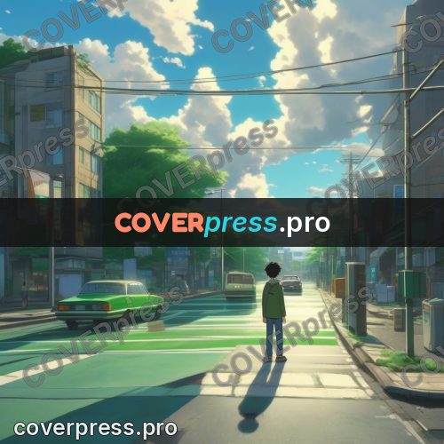 Shinkai style anime landscape: figure at a crossing under clouds