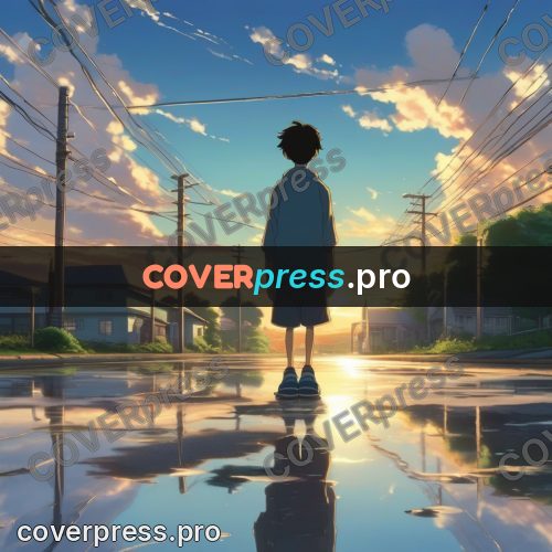 Shinkai style anime landscape: reflections on a wet road