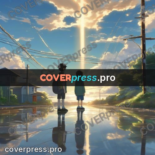Shinkai style anime landscape: reflections on a wet road