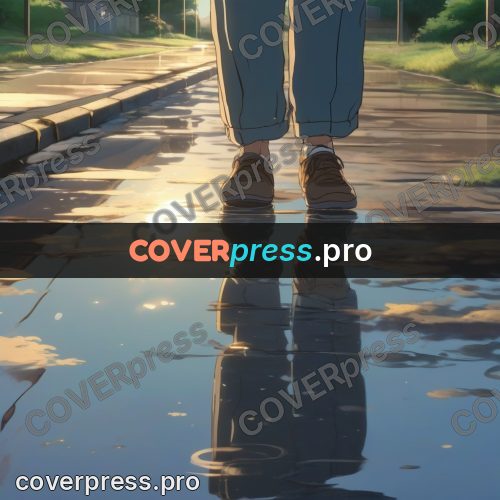 Shinkai style anime landscape: reflections on a wet road